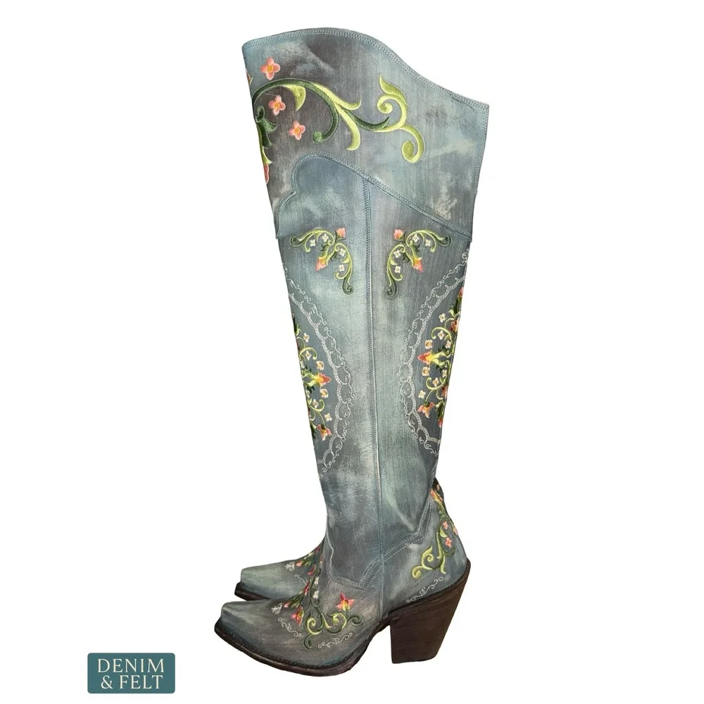 NEW‎ Dan Post Flower Child Turquoise Embroidered Knee High Western Boots 6.5 - Picture 6 of 16